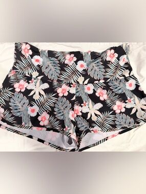 Roxy Floral Tropical Women's Shorts - Black with Pink & Green